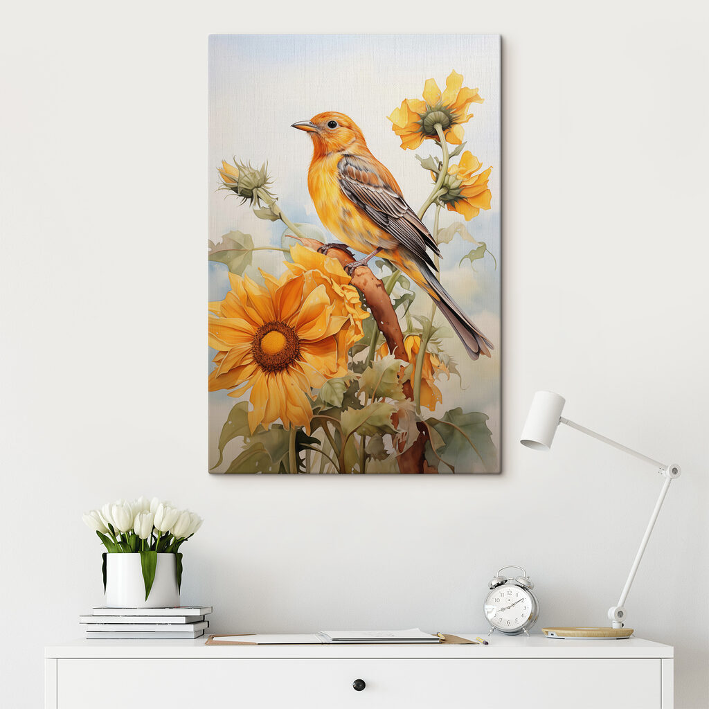 Bird on a branch with flowers Bird on a branch with flowers