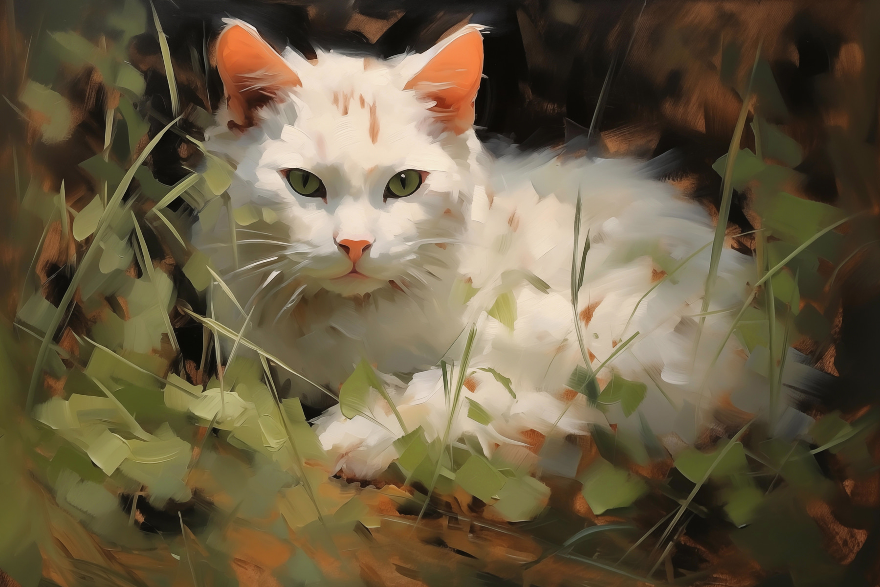 White cat lying in the grass White cat lying in the grass