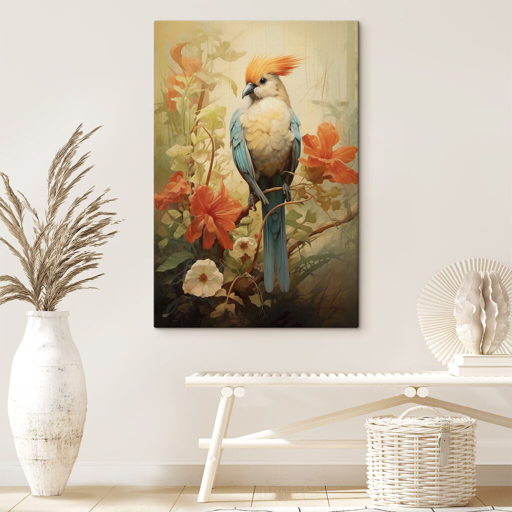 Bird sitting on a branch with flowers Bird sitting on a branch with flowers
