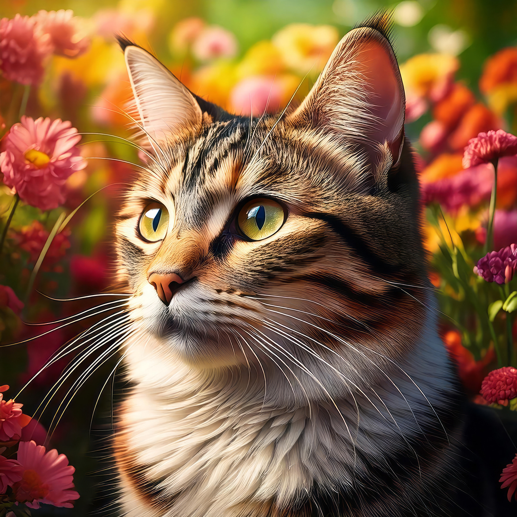Cat in a garden of flowers Cat in a garden of flowers