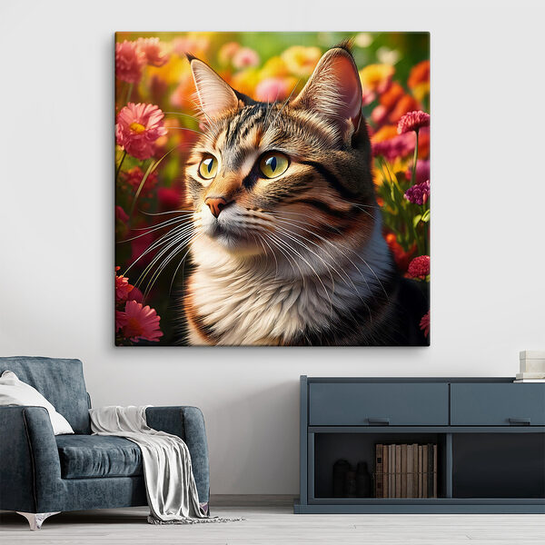 Cat in a garden of flowers Cat in a garden of flowers