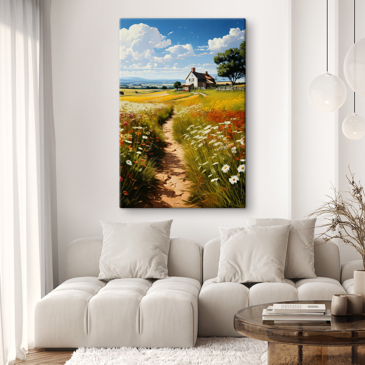 Path through a field of flowers