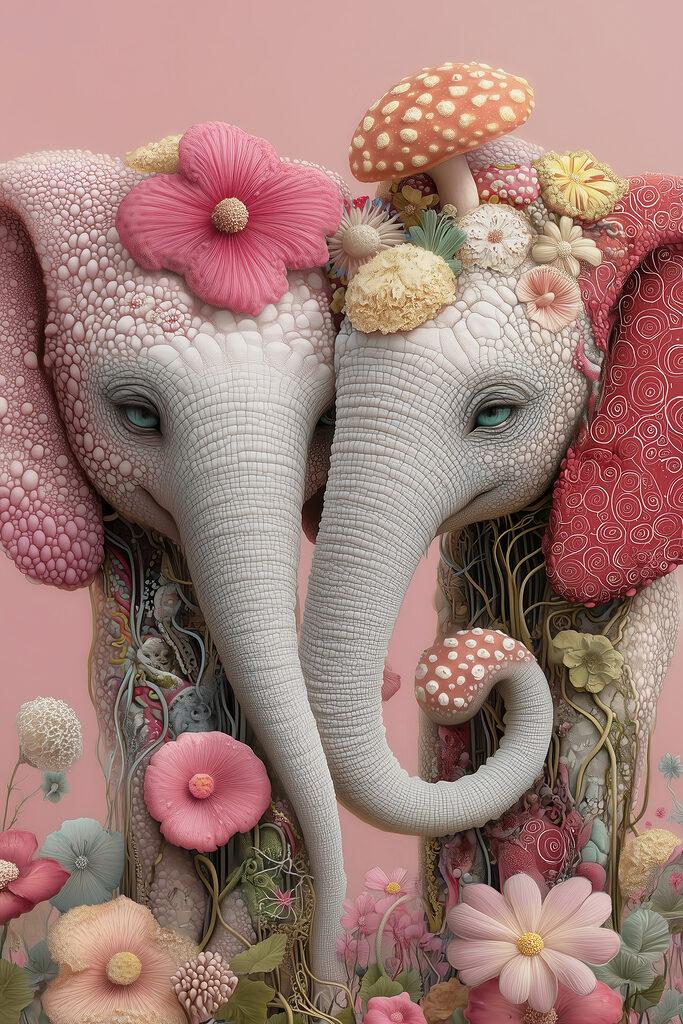Two elephants with flowers on their heads Two elephants with flowers on their heads