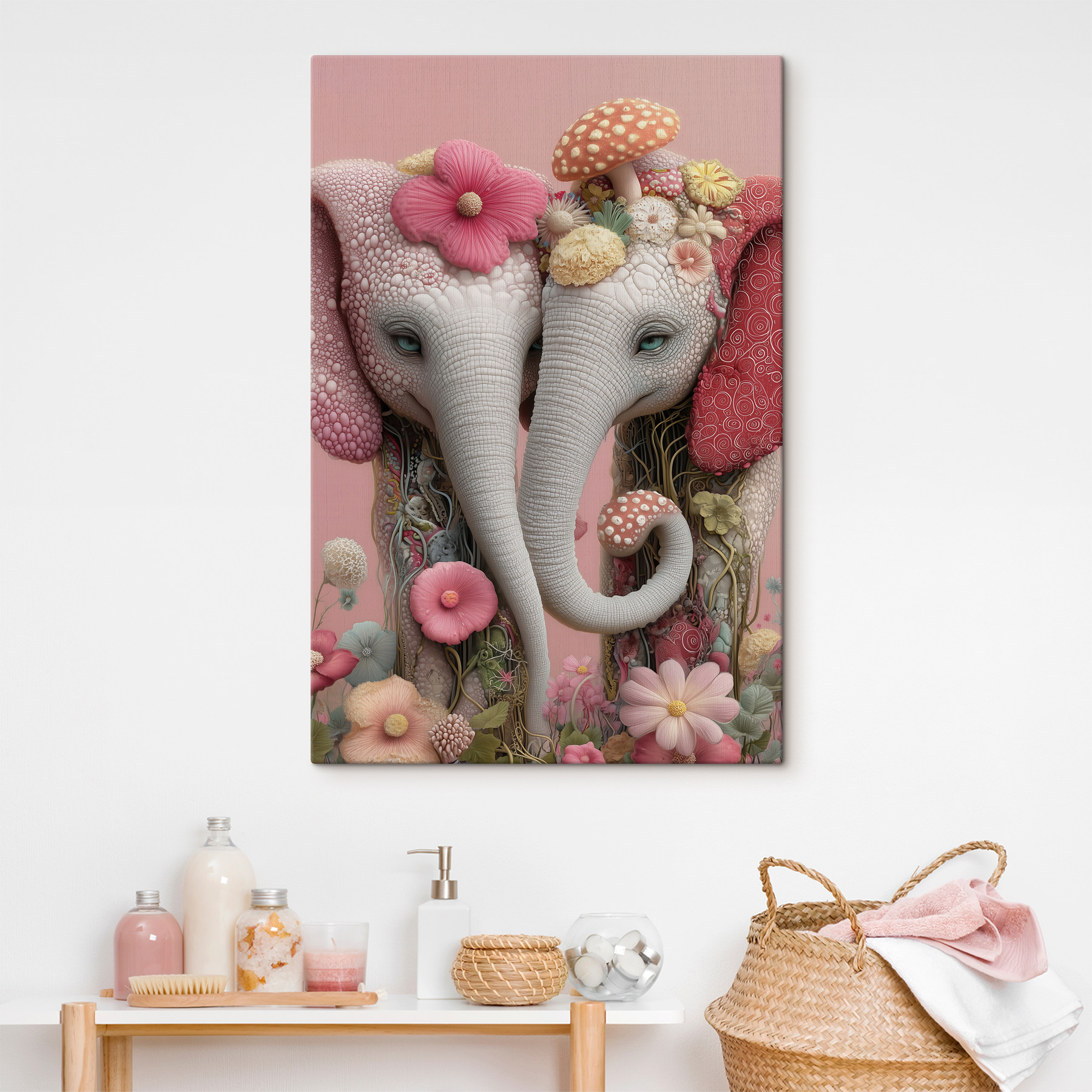 Two elephants with flowers on their heads Two elephants with flowers on their heads
