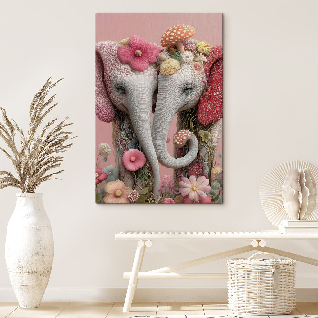 Two elephants with flowers on their heads Two elephants with flowers on their heads