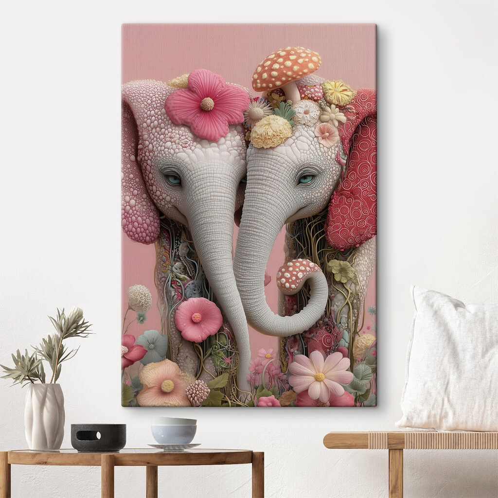 Two elephants with flowers on their heads Two elephants with flowers on their heads