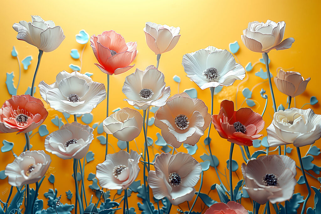 Group of flowers on a yellow background Group of flowers on a yellow background