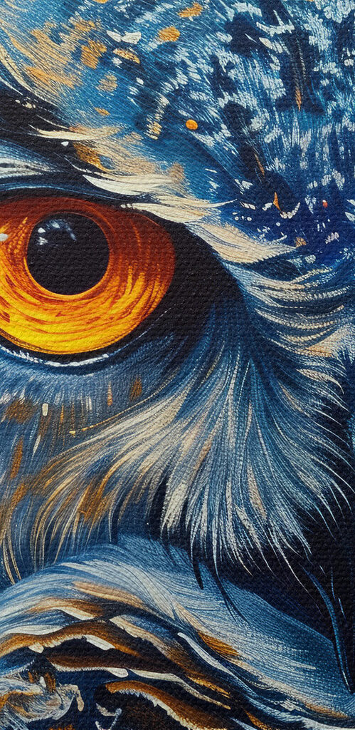 An owl with orange eyes An owl with orange eyes