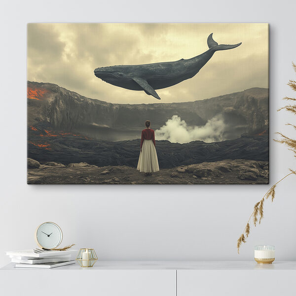 Cuadros Una mujer que observa una ballena sobrevolando un volcán (SKU: s40986) Cuadros Cuadros Una mujer que observa una ballena sobrevolando un volcán (SKU: s40986)