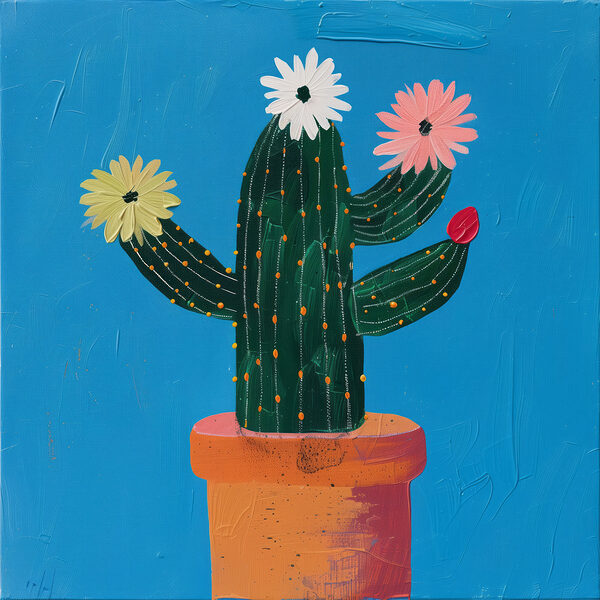 Painting of a cactus with flowers Painting of a cactus with flowers