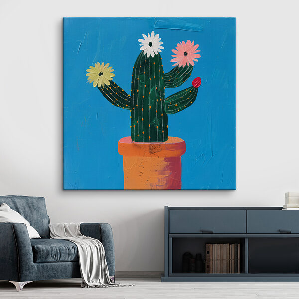 Painting of a cactus with flowers Painting of a cactus with flowers