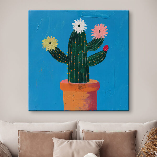 Painting of a cactus with flowers Painting of a cactus with flowers