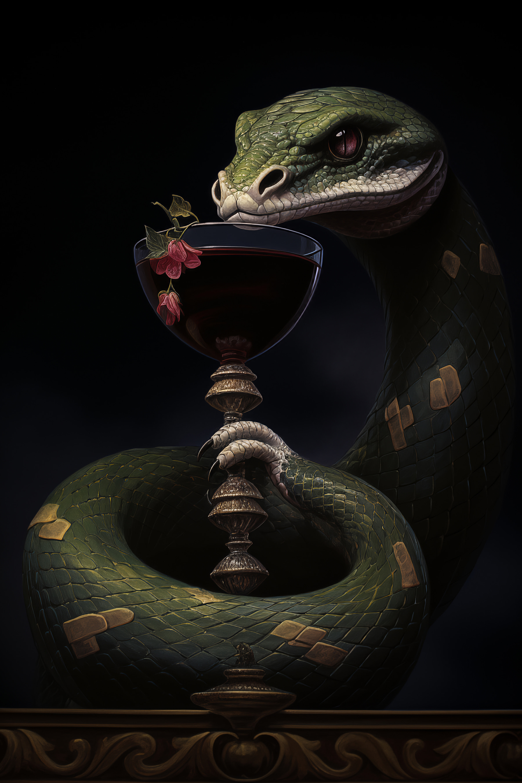 Snake holding a glass of wine