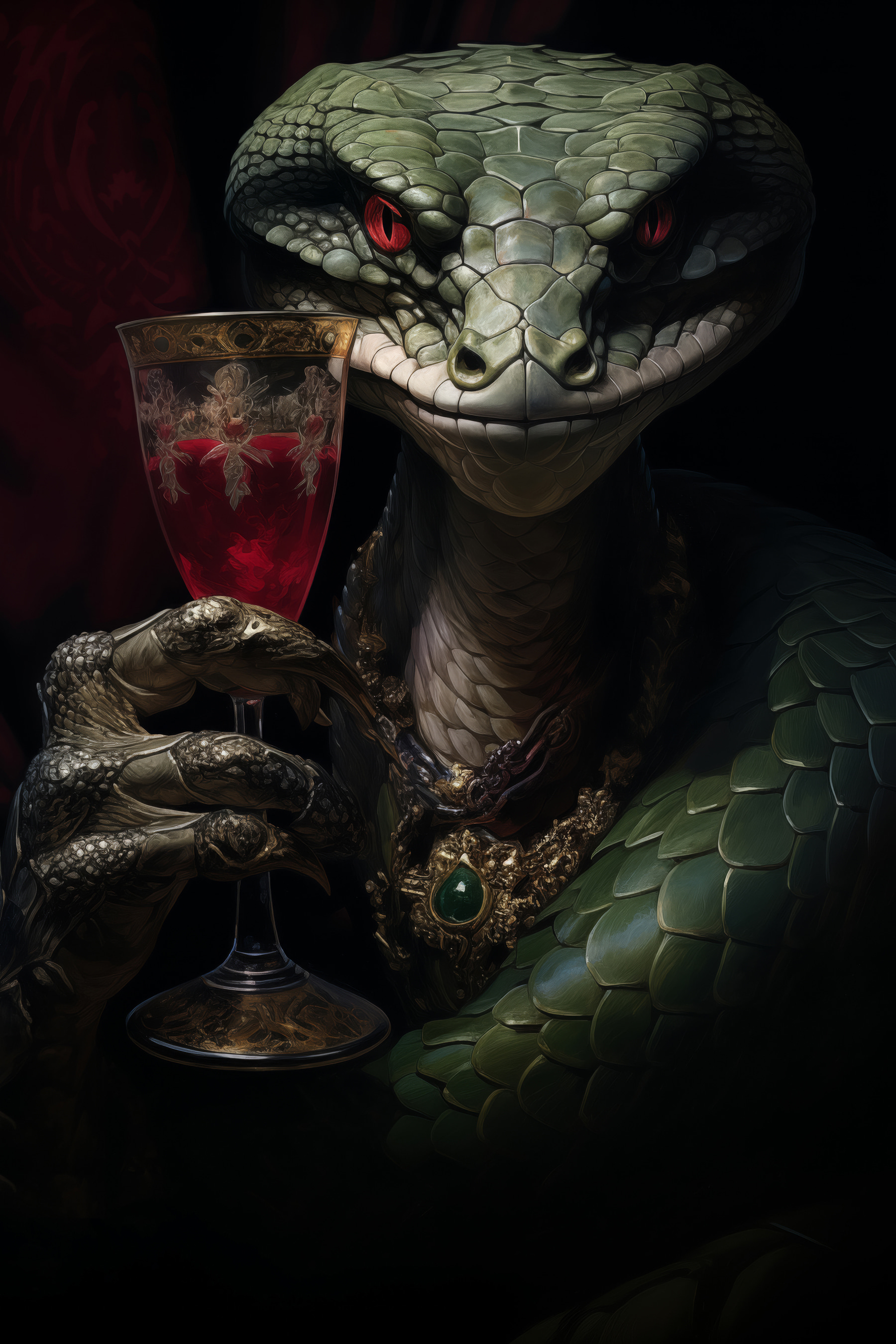 Lizard holding a glass of wine Lizard holding a glass of wine