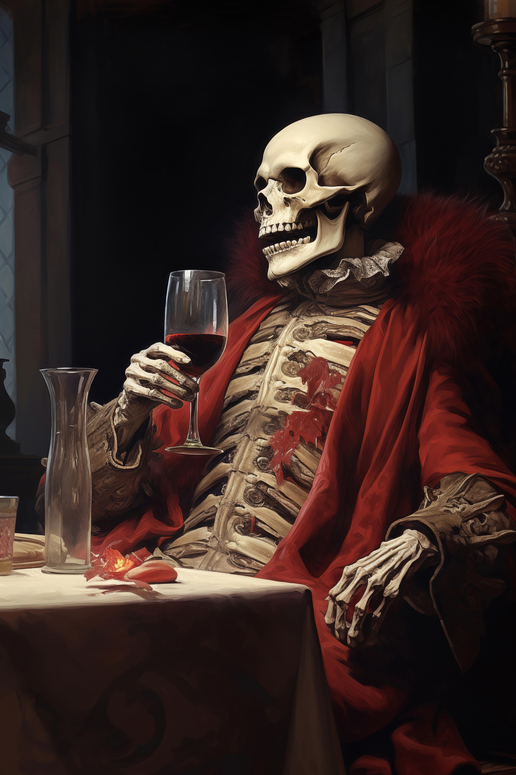 Skeleton holding a glass of wine Skeleton holding a glass of wine