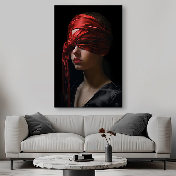 Woman with a red scarf over her eyes Woman with a red scarf over her eyes