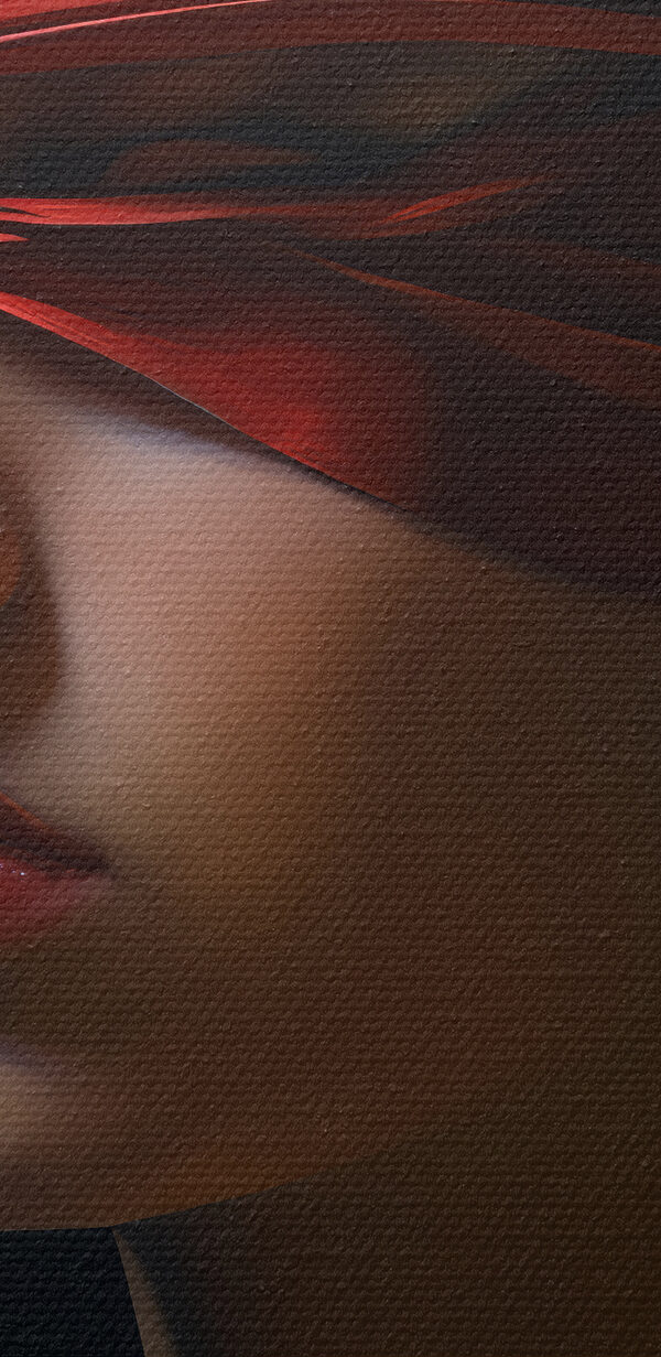 Woman with a red scarf over her eyes Woman with a red scarf over her eyes