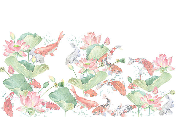 Acuarela de peces y flores Acuarela de peces y flores