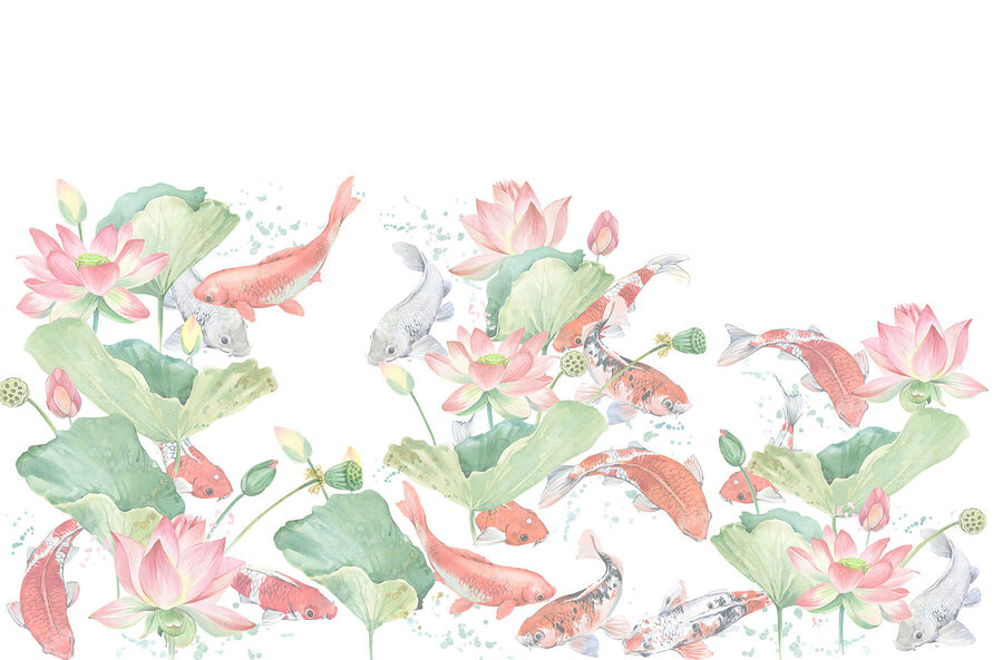 Acuarela de peces y flores