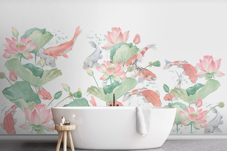 Acuarela de peces y flores