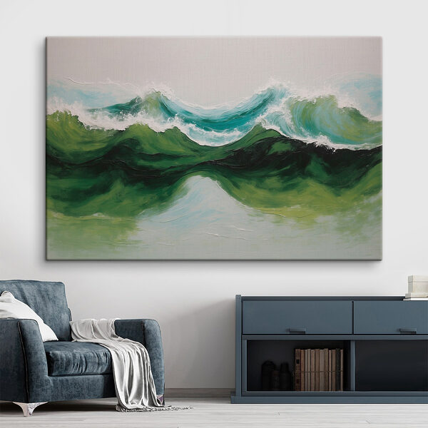 Painting of green and blue waves