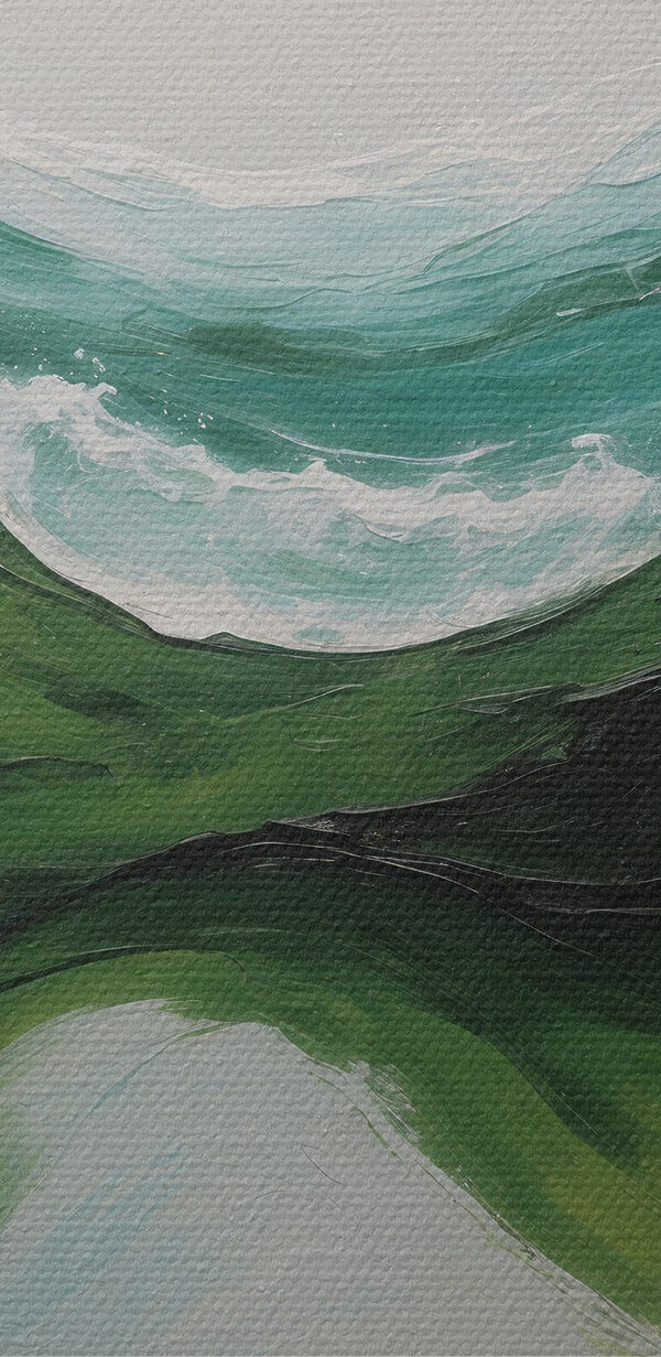 Painting of green and blue waves