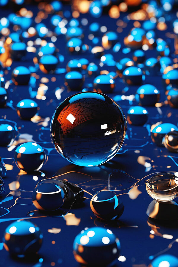 Glass ball on a blue surface