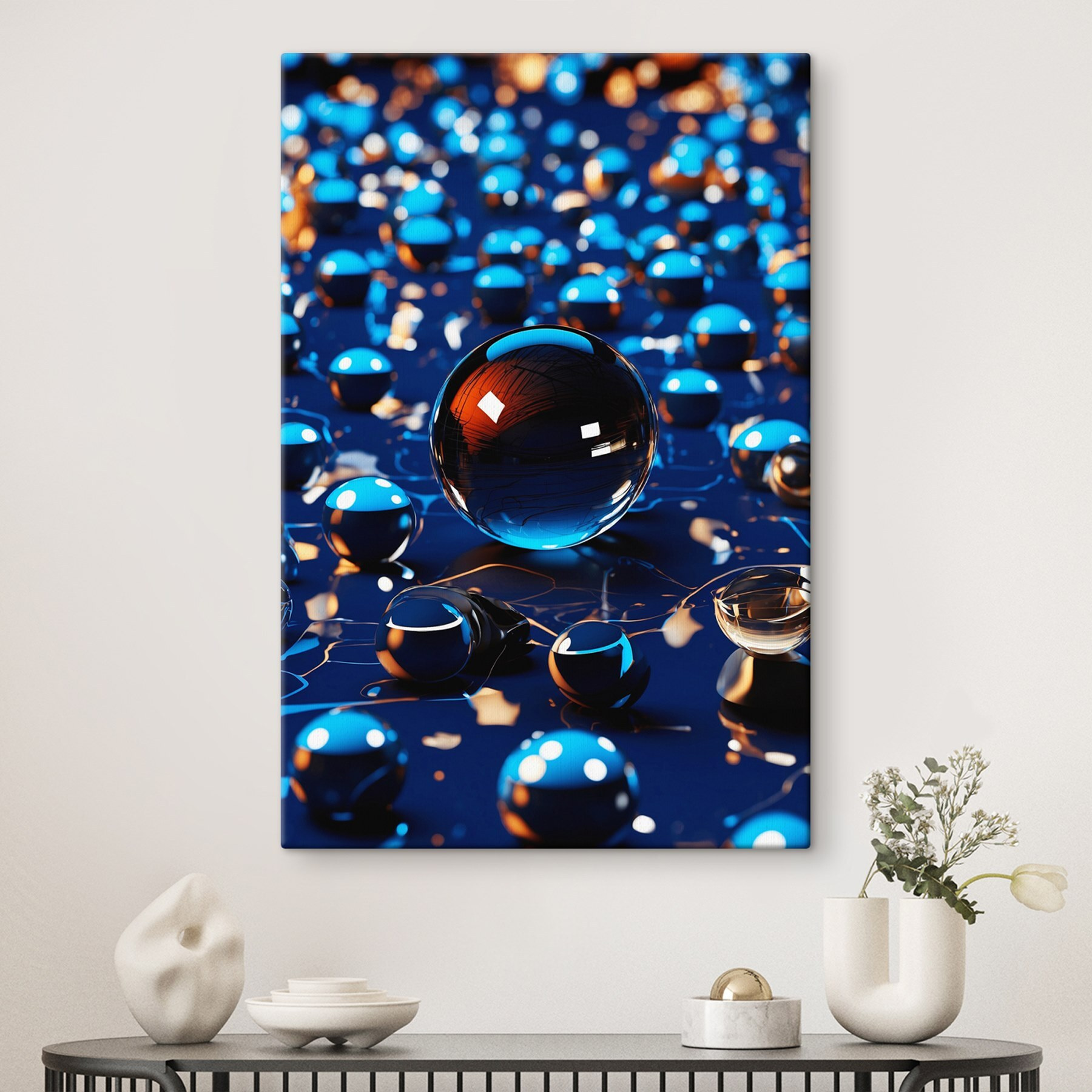 Glass ball on a blue surface
