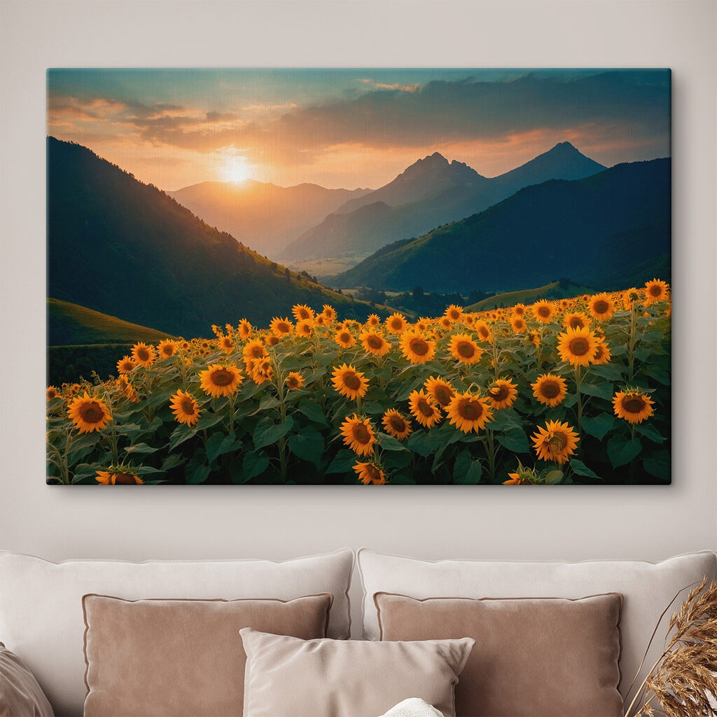 Field of sunflowers in the mountains Field of sunflowers in the mountains