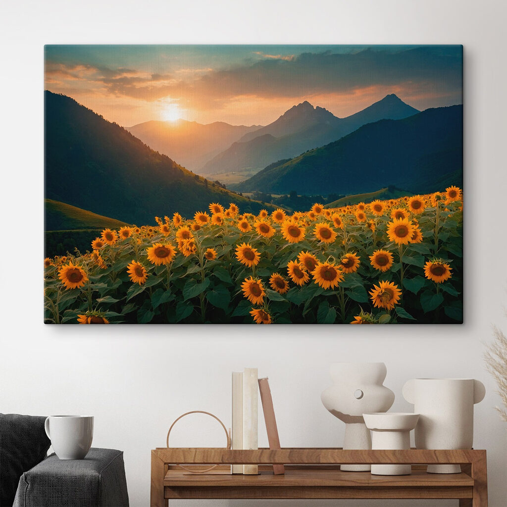Field of sunflowers in the mountains Field of sunflowers in the mountains