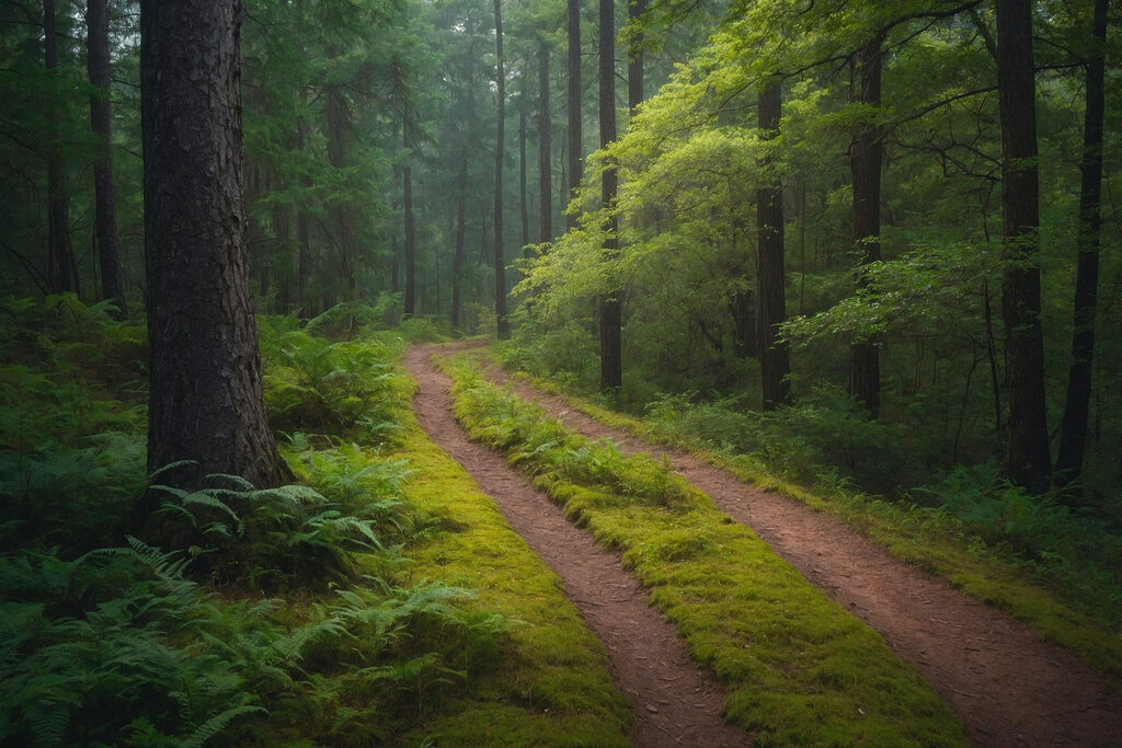 Dirt road through a forest