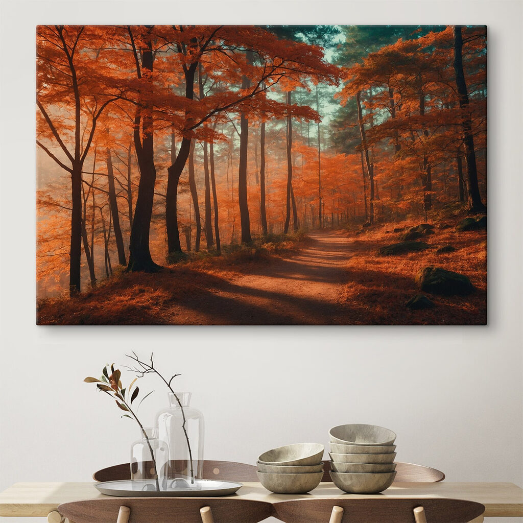 Path through a forest with orange leaves