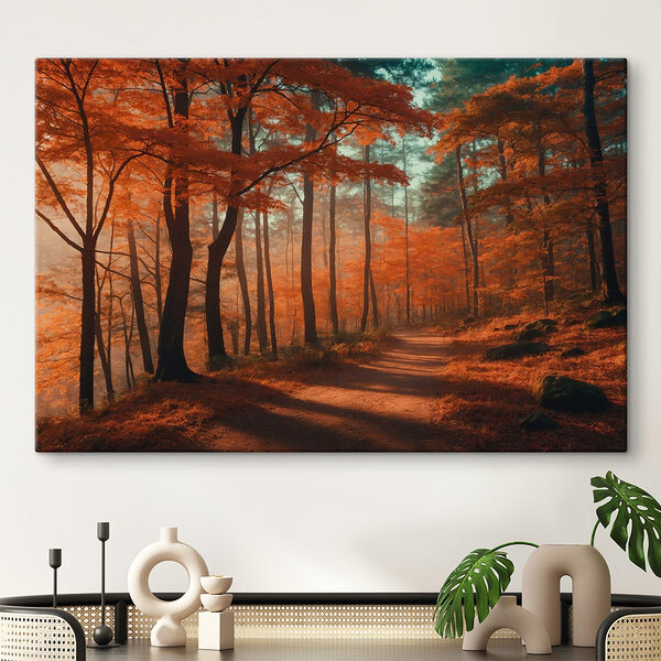 Path through a forest with orange leaves