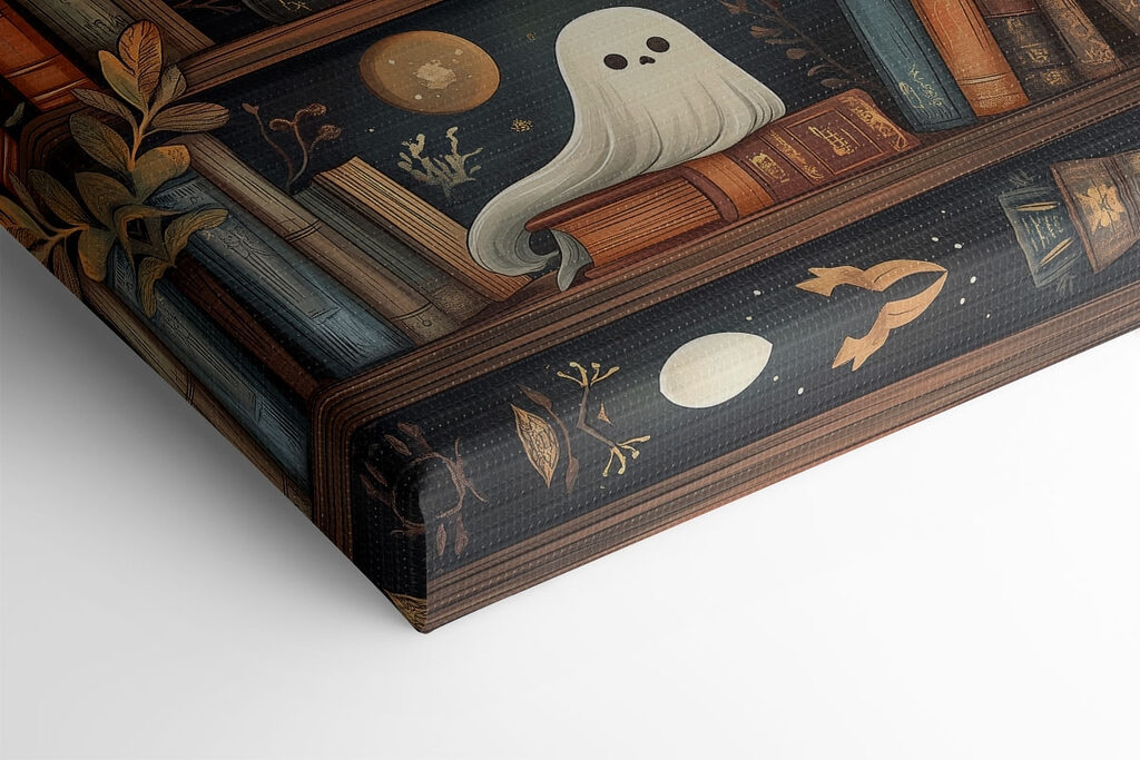 Bookcase full of books with ghosts Bookcase full of books with ghosts