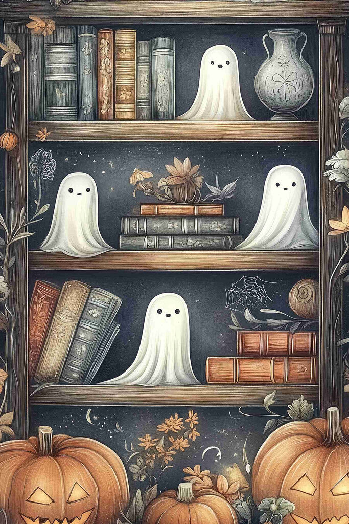 Bookcase with ghosts and books Bookcase with ghosts and books