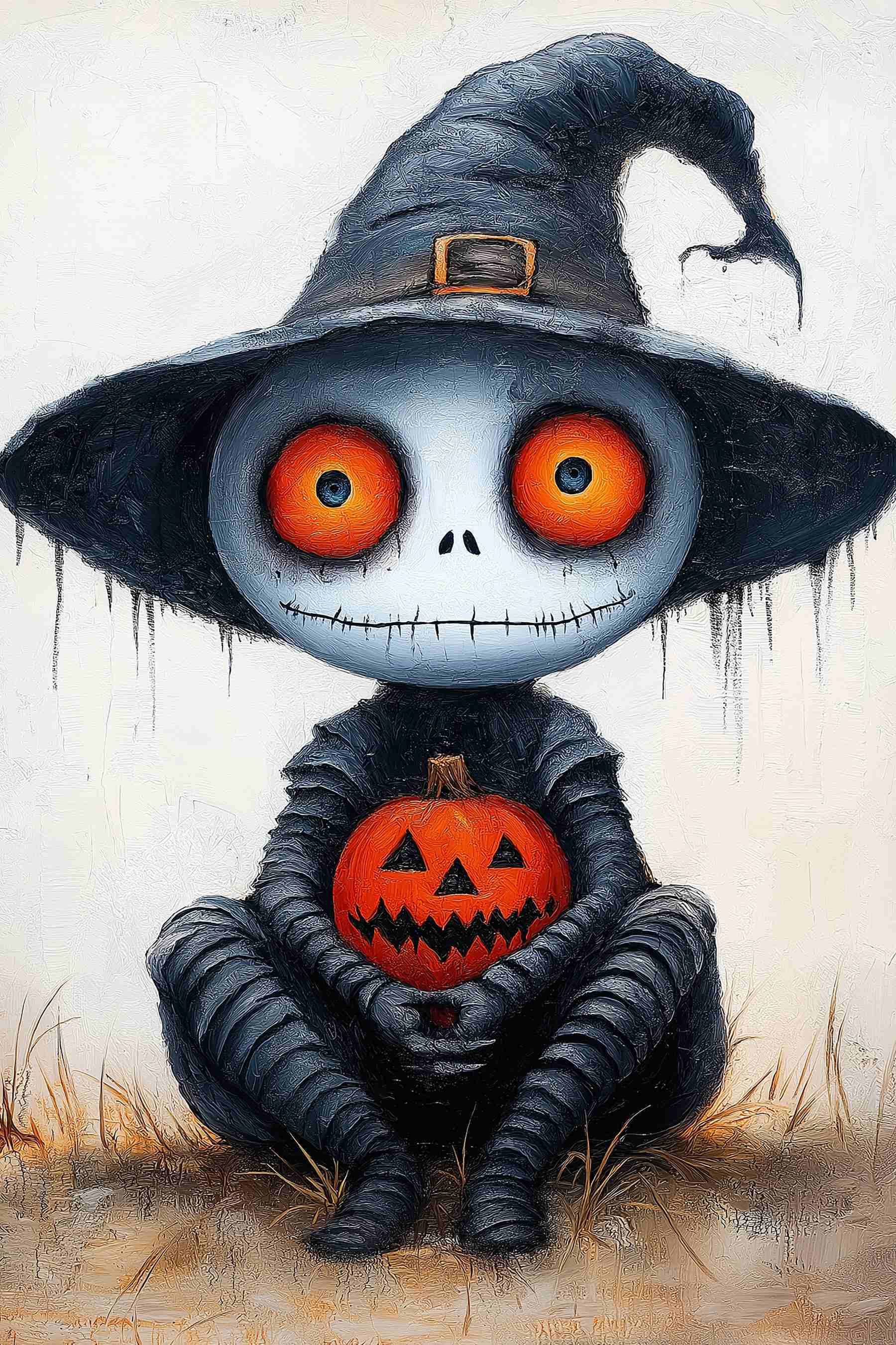 Cartoon character in a person garment holding a pumpkin Cartoon character in a person garment holding a pumpkin
