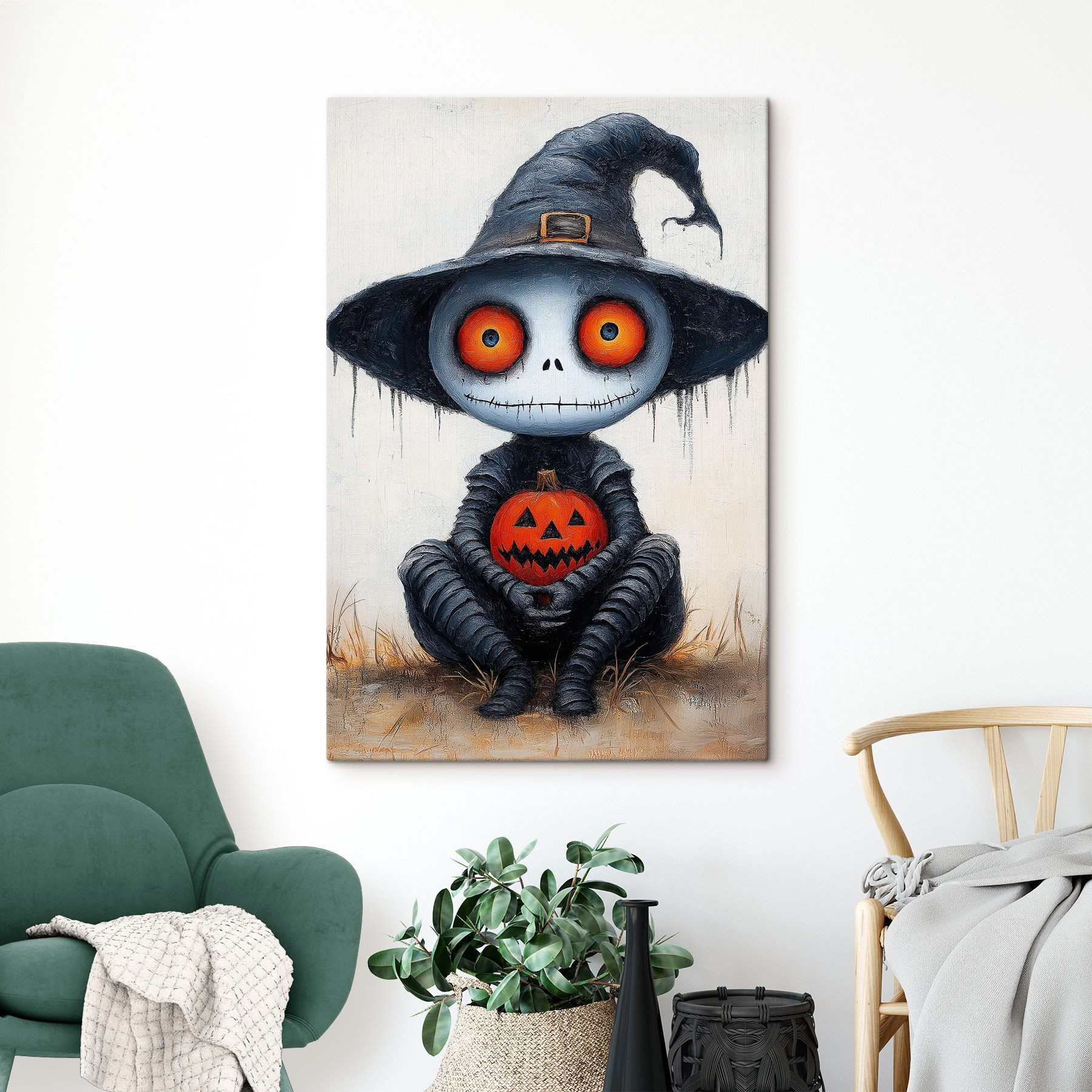 Cartoon character in a person garment holding a pumpkin Cartoon character in a person garment holding a pumpkin
