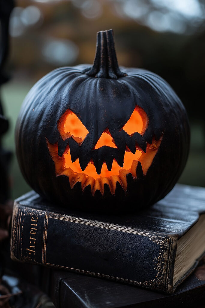 Carved pumpkin on a book