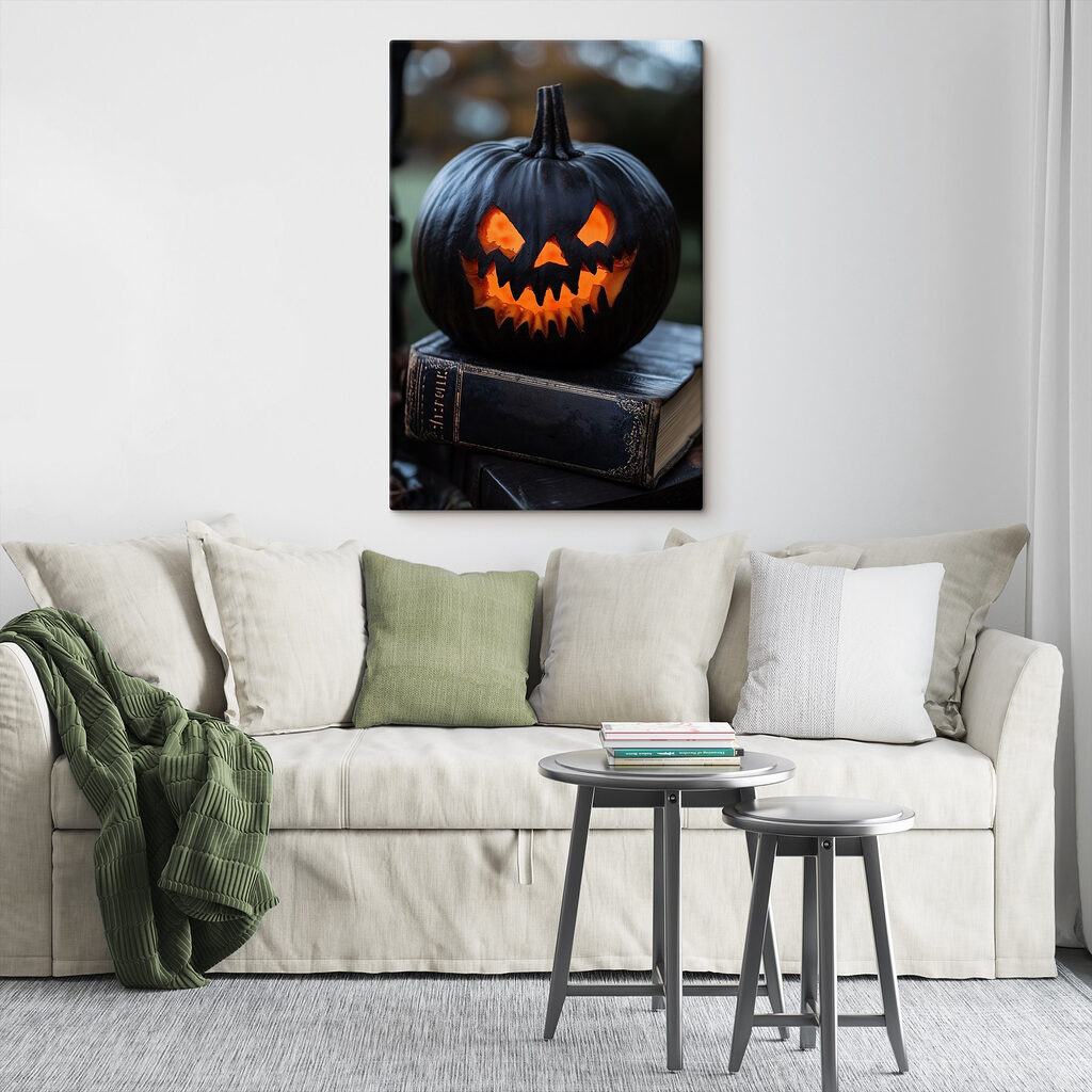 Carved pumpkin on a book