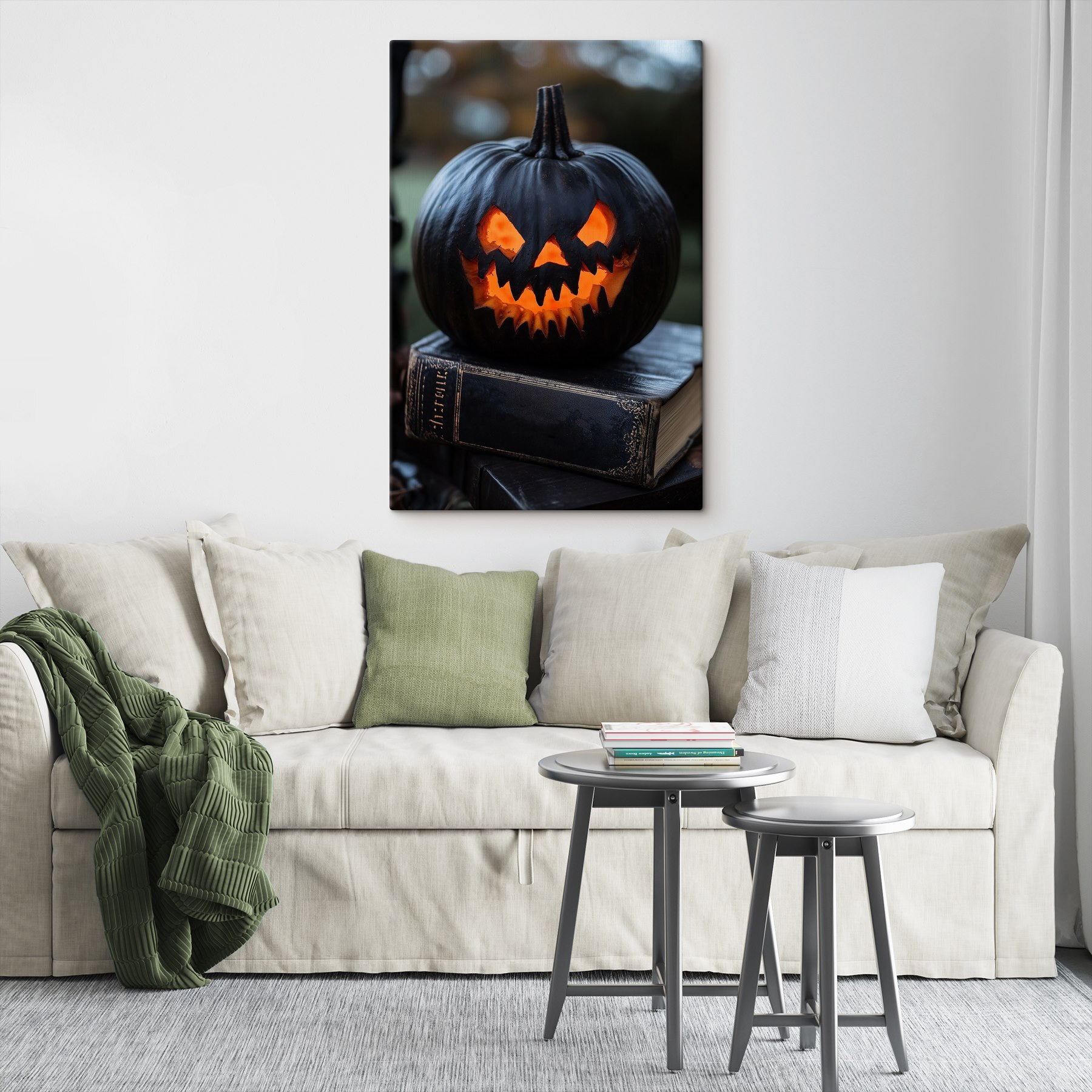 Carved pumpkin on a book