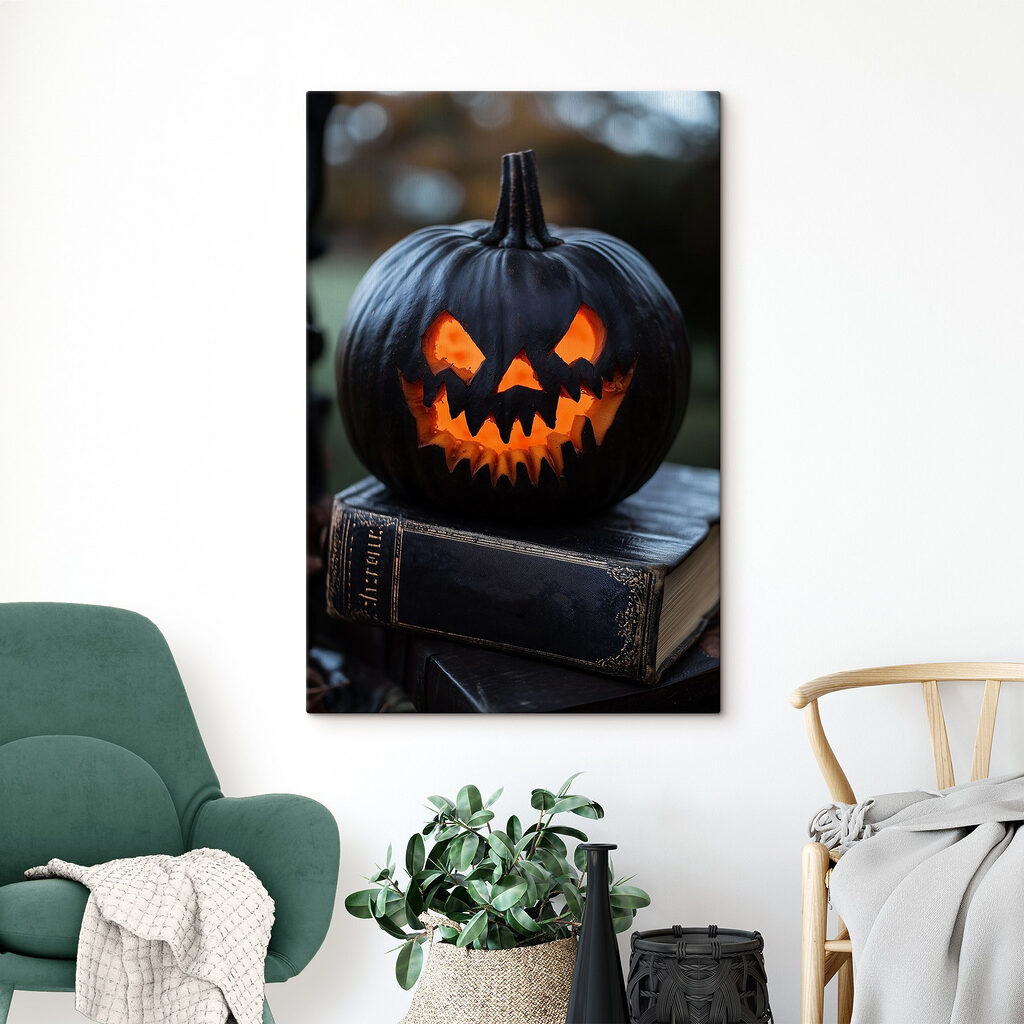 Carved pumpkin on a book