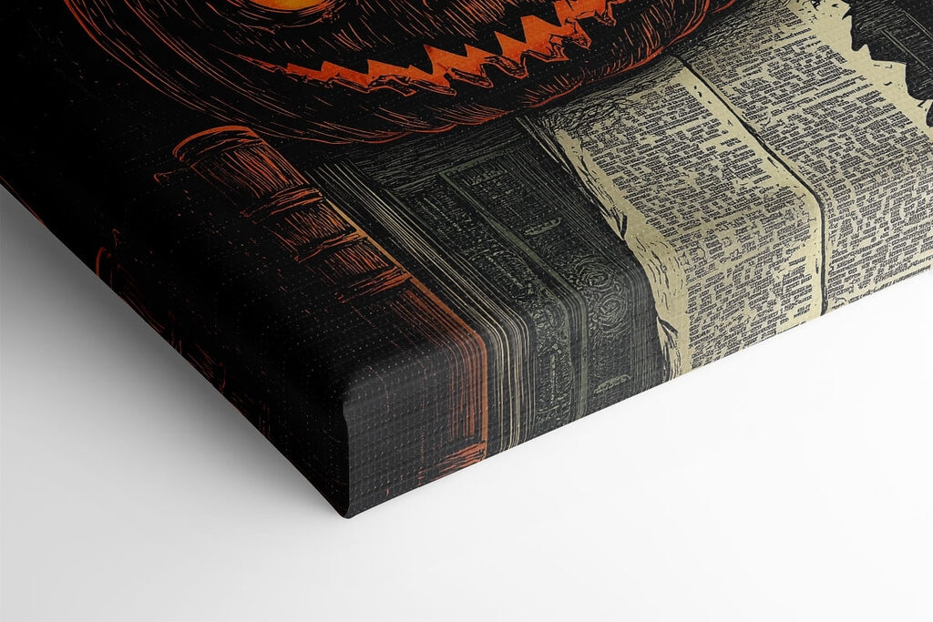 Pumpkin with a face on top of a book