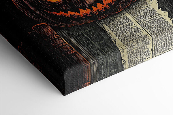 Pumpkin with a face on top of a book