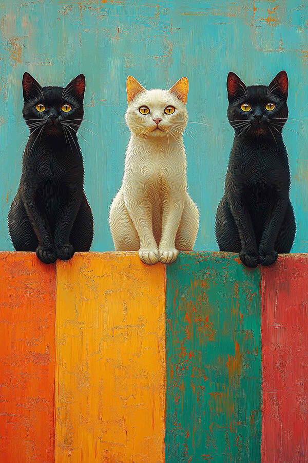 Group of cats sitting on a wall Group of cats sitting on a wall