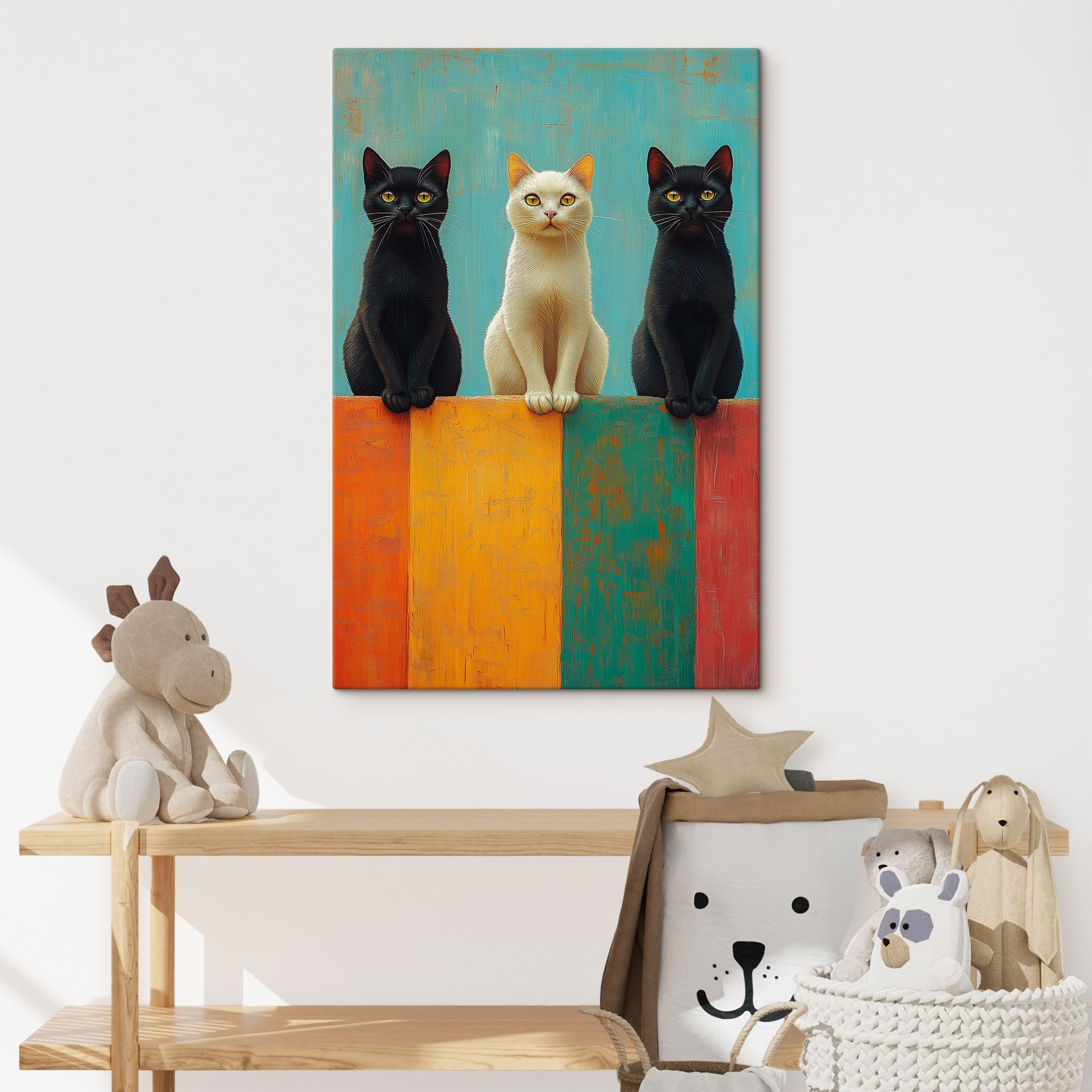 Group of cats sitting on a wall Group of cats sitting on a wall