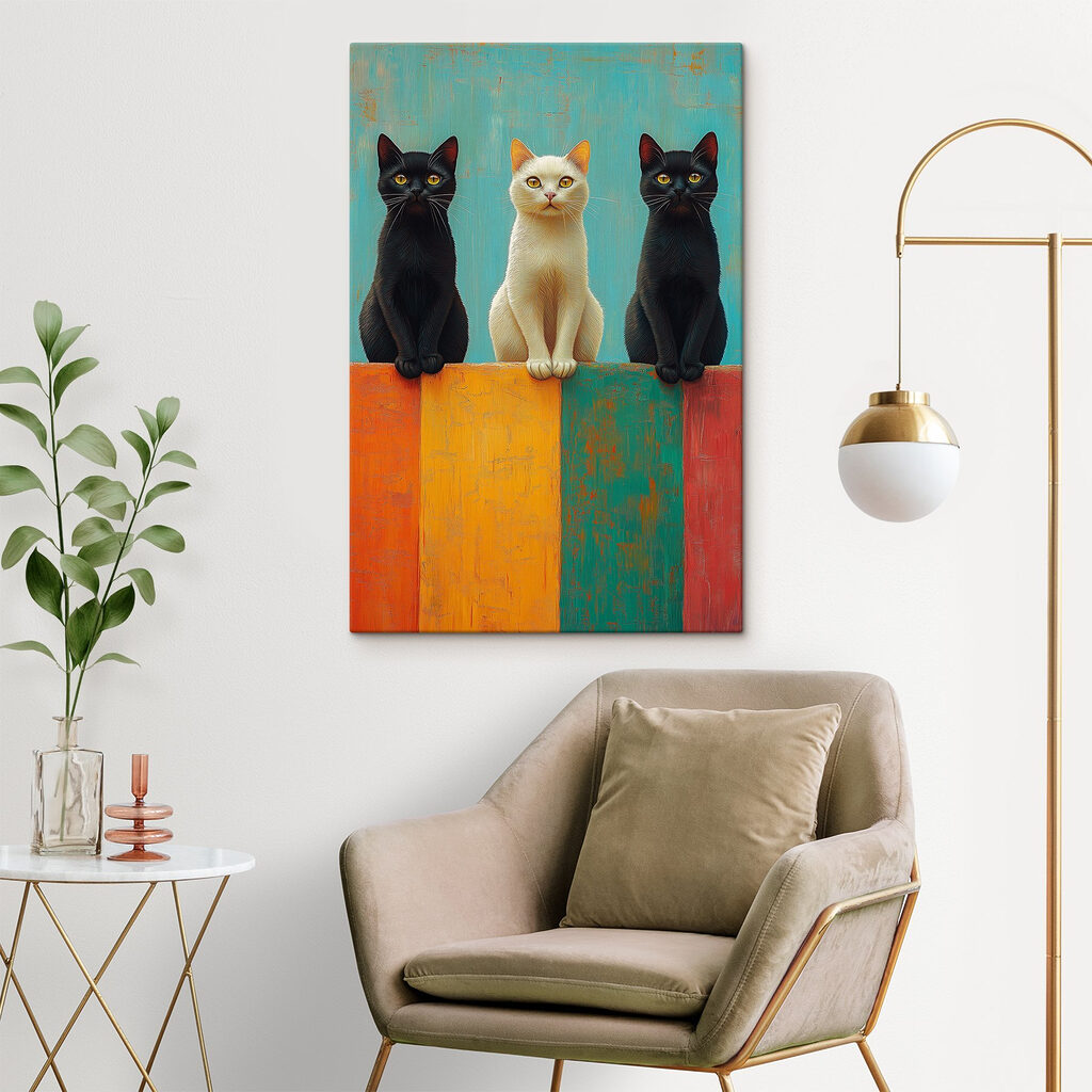 Group of cats sitting on a wall Group of cats sitting on a wall