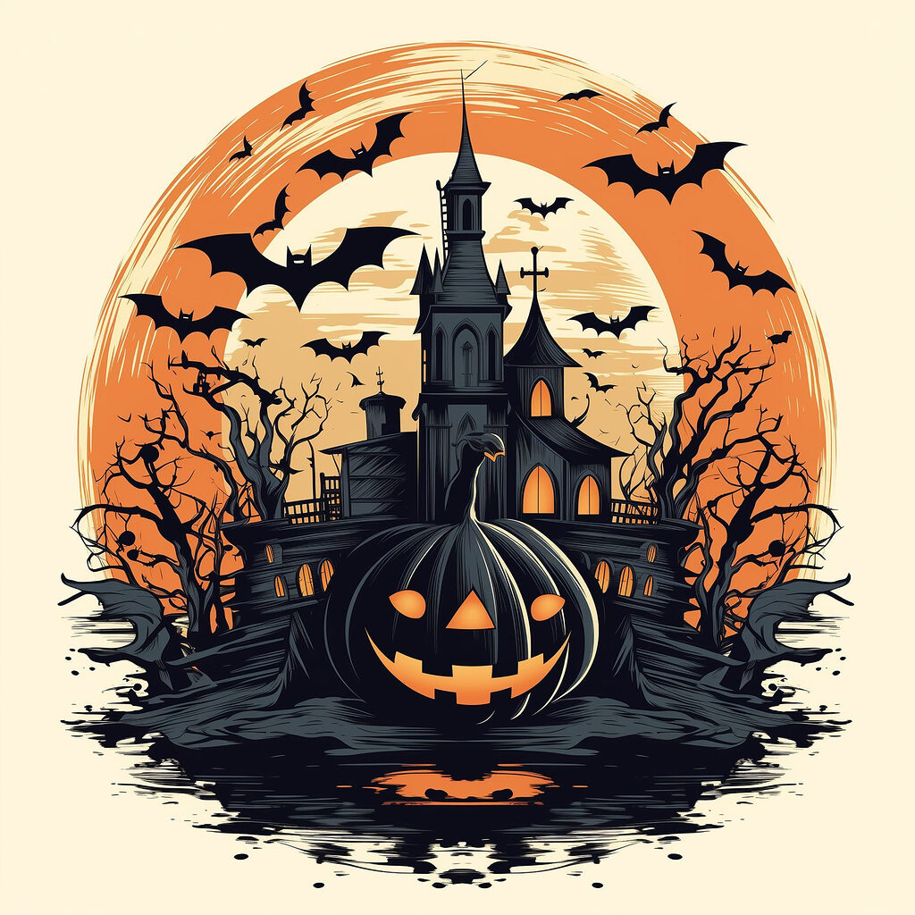 Pumpkin and a castle with bats Pumpkin and a castle with bats