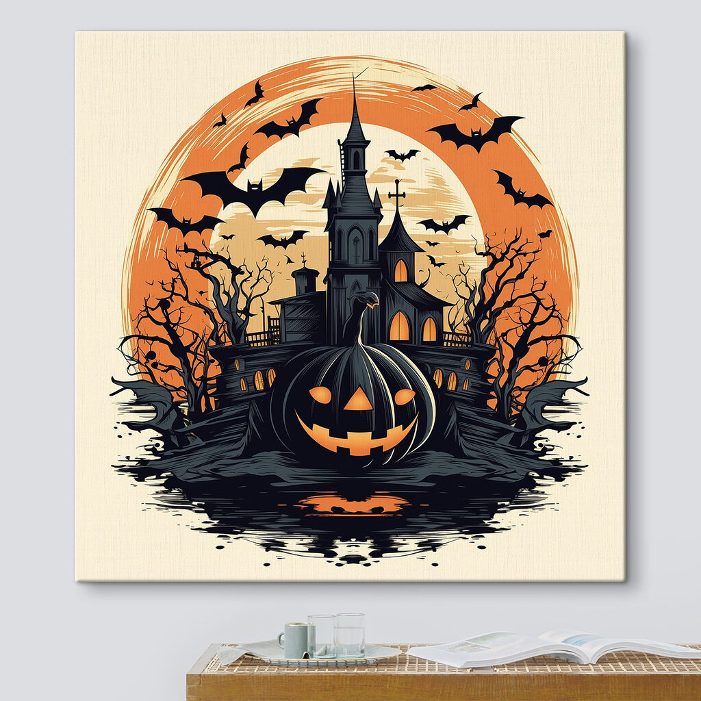 Pumpkin and a castle with bats Pumpkin and a castle with bats
