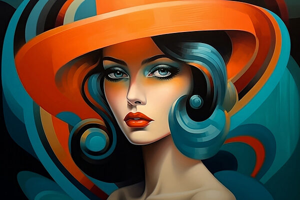 Woman with blue hair and orange hat