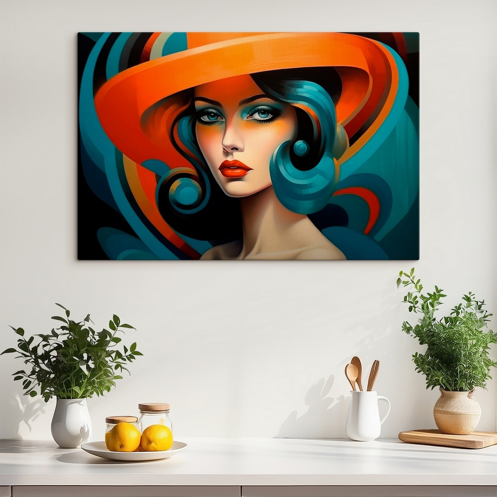 Woman with blue hair and orange hat